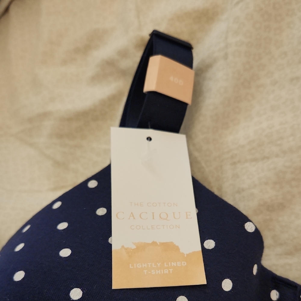 Cacique Navy Blue Polka Dot T Shirt Bra and full brief Set in 40D and 14/16. - Picture 4 of 10